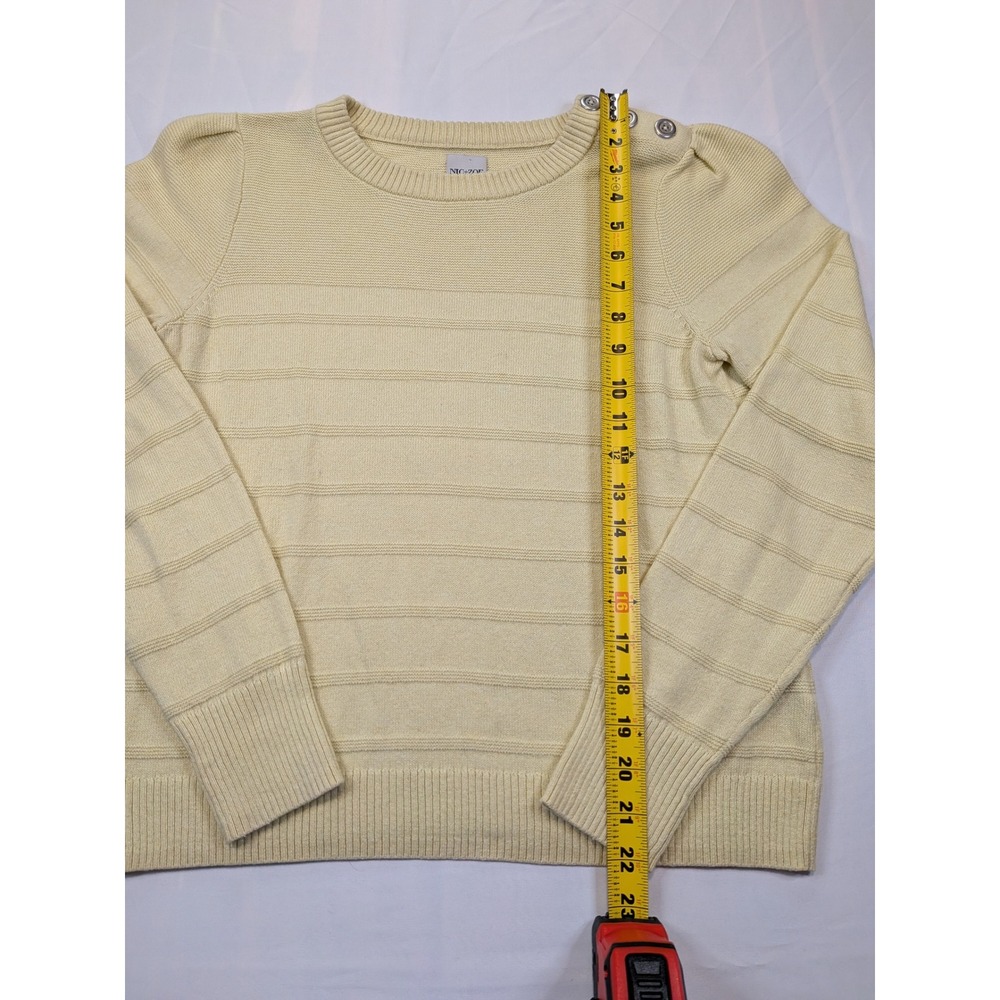 NIC+ZOE Yellow Cotton Cashmere Blend Striped Shoulder Button Sweater Medium - Picture 3 of 7